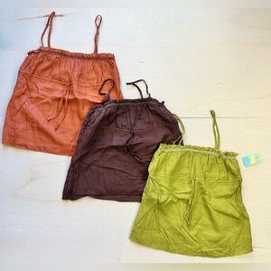 VTG Forever 21 “twenty one” 100% linen Smocked Cami Tank Top Earth Tone Bundle L